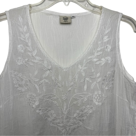 Zolena Floral Embroidered Top Size Medium White Natural Fibres Boho Coastal - Picture 2 of 6